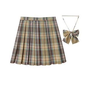 [Sunflower Yellow] JK vintage plaid uniform skirt