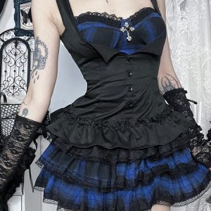 Gothic plaid corset tank top