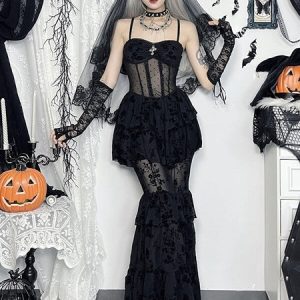 Gothic lolita mesh patchwork dress