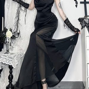 Gothic elegance backless slit dress