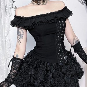Gothic rose night lace-up top and skirt