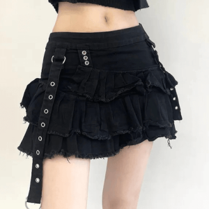 Dark layered denim skirt