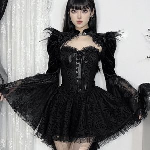 Black bow lace doll tube dress