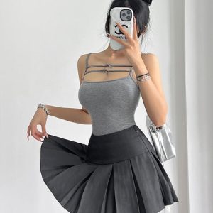 Ruffles patchwork pleated mini skirt