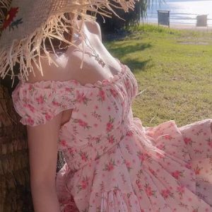 Pink romance summer floral dress