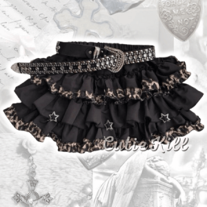 Y2k star ruffled leopard layered bloomer skirt