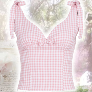 Évelyne pink plaid tie-up suspender cami top