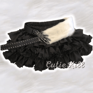 Y2k furry skeleton hand gothic belt layered bloomer skirt