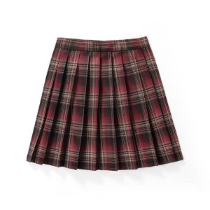 [Wine Brown] JK vintage plaid uniform skirt
