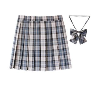 [Lotus Blue Khaki] JK vintage plaid uniform skirt