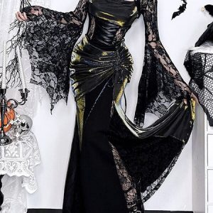 Gothic aesthetic lace-up fishtail dress