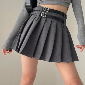 Double belts academia skirt