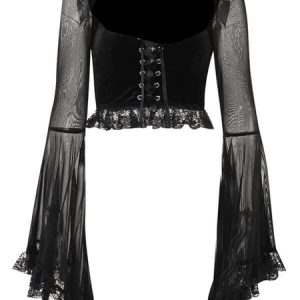 Goth flare sleeves ribbon top