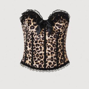 Coquette leopard lace bow corset