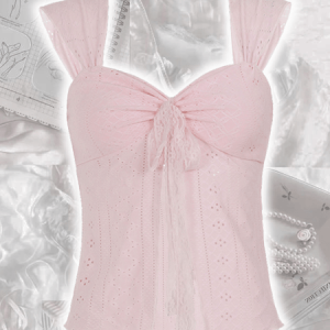 Capucine lace bow pointelle pink cami top