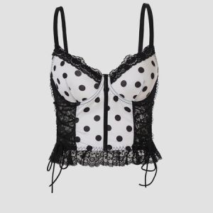 Retro polka dot lace cami