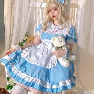 Alice blue lolita cosplay maid dress