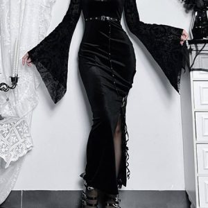 Goth belt slit dress