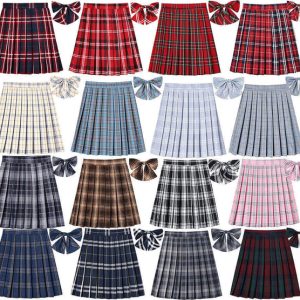 [JK Skirt+Bow] 48cm vintage plaid uniform skirt