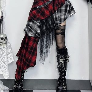 Alternative layered plaid skirt