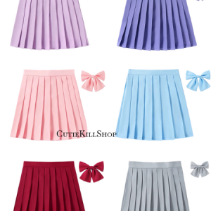 [Skirt+Bow] JK candy color school uniform skirt