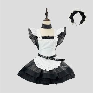 Black white stripe maid dress