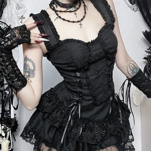Dark spiderweb jacquard lace-up cami