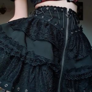 Punk girl zipper layered skirt
