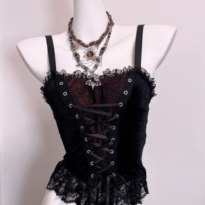Gothic lace-up lace patchwork cami