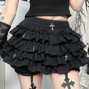Cross pendants ruffled layered bloomer skirt