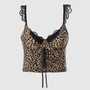 Flared lace y2k leopard dots cami