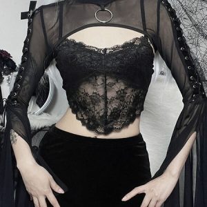 Ribbon sleeves see-through bolero