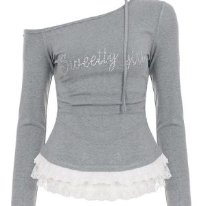 Clarissa sweet girl rhinestoned lace trim top