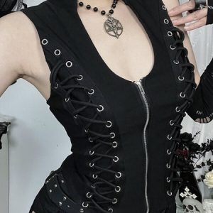 Goth lace-up slim fit zip vest