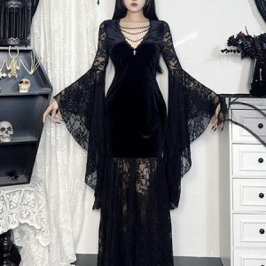 Witchy elegance rose lace dress