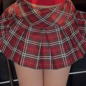 [Plus size] Academia red mini skirt